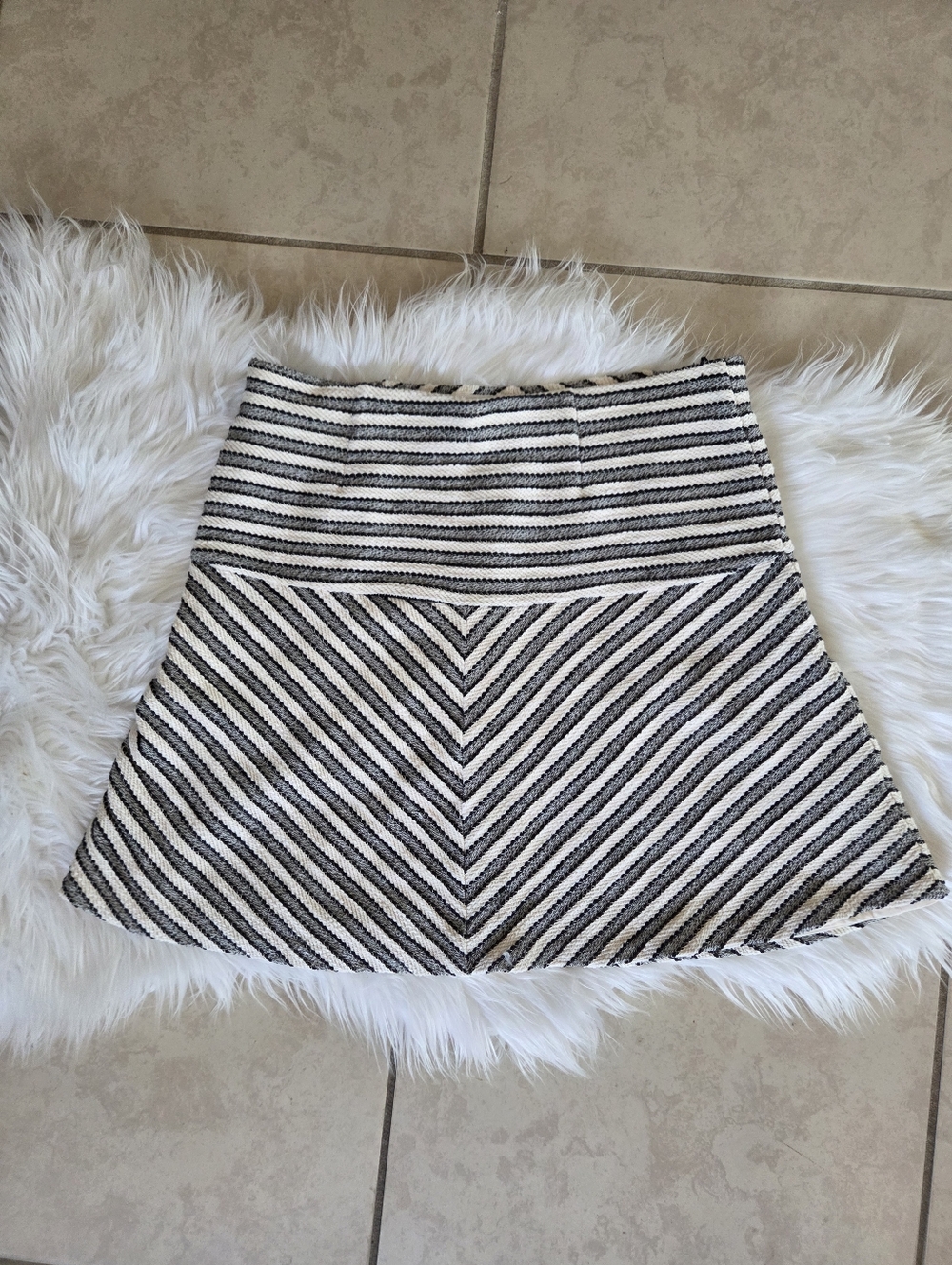 Loft - Striped Black and White A-Line Skirt - Petite/MP